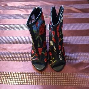 Black Booties with Flowers